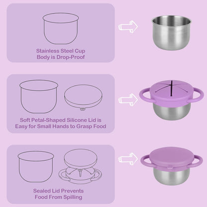 2 Pack Snack Cups for Toddlers Spill Proof - Detachable Stainless Steel Toddler Snack Cups with
