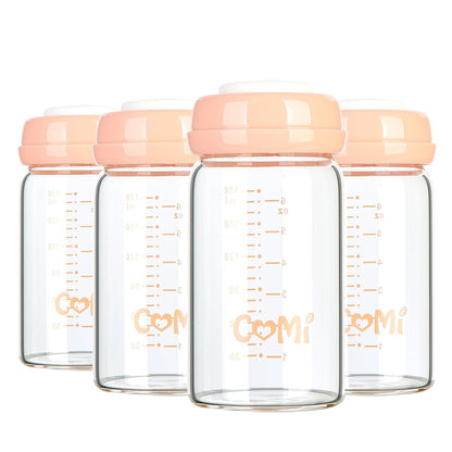 COMI Wide Neck Glass Breastmilk Collection n Storage Bottle, 4 Packs, 6oz with Screw Ring Sealing