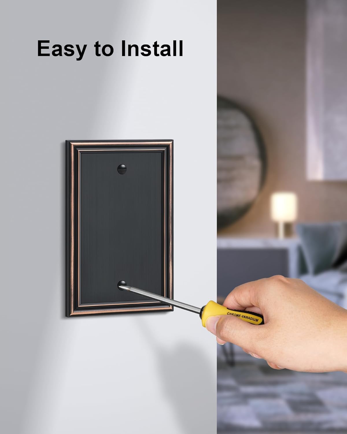 2-Pack Single Blank Wall Plates, Durable Solid Zinc Alloy Blank Outlet Covers, Decorative Aged Bronze Wall Plate Cover for Unused Outlets/Switches, Corrosion Resistant