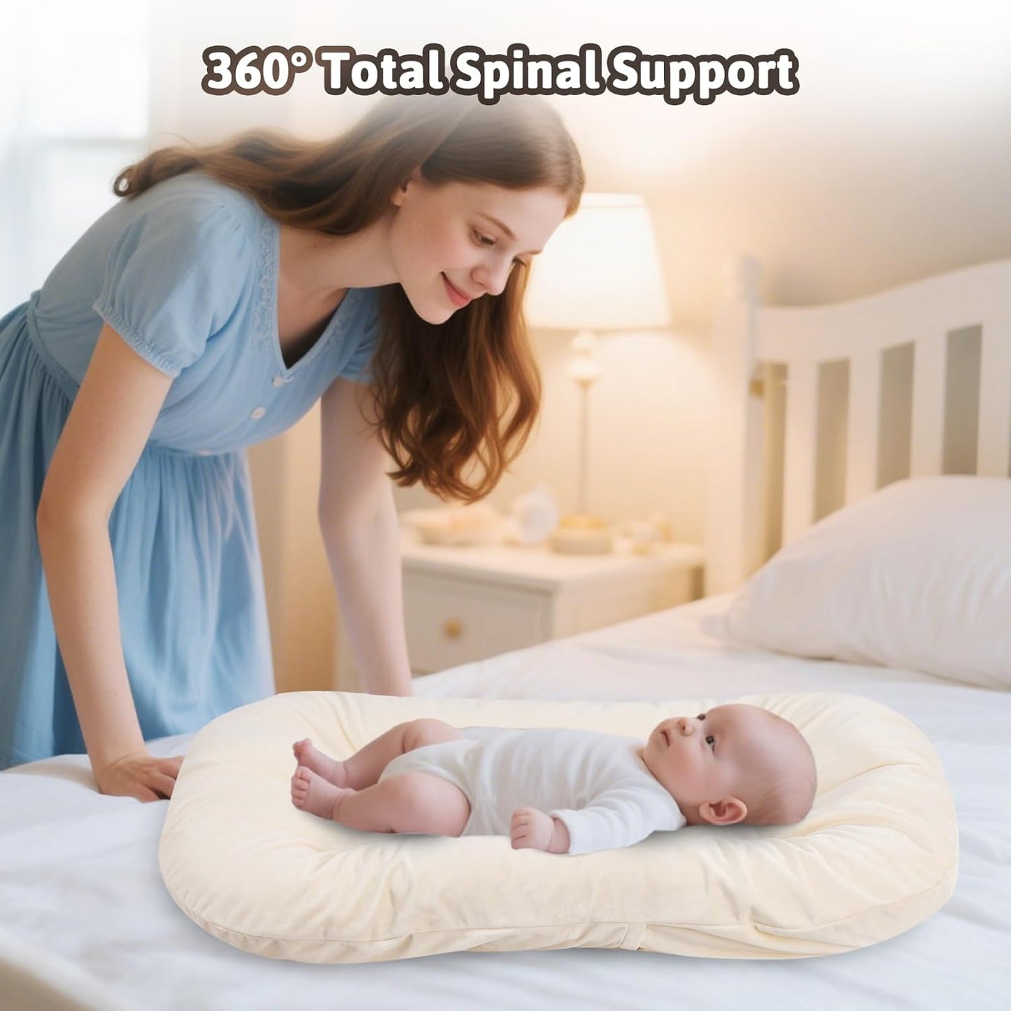 Baby Lounger Play Mat,Baby Lounger for Newborn Tummy Time for Baby in Flat Surface,0° Angle Newborn Lounger Baby Nest for Boys & Girls 0-12 Months(English Apricot)