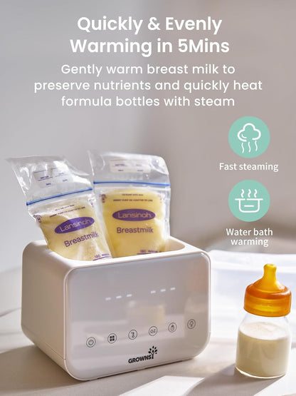 Baby Bottle Warmer, Grownsy 10-in-1 Fast Bottle Warmer Accurate Temp Control, with LCD Display