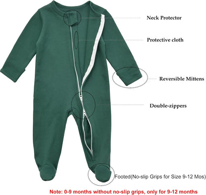 Aablexema Baby Footie Pajama with Mitten Cuffs, Double Zipper Infant Cotton clothes Sleeper Pjs, Footed Sleep Play