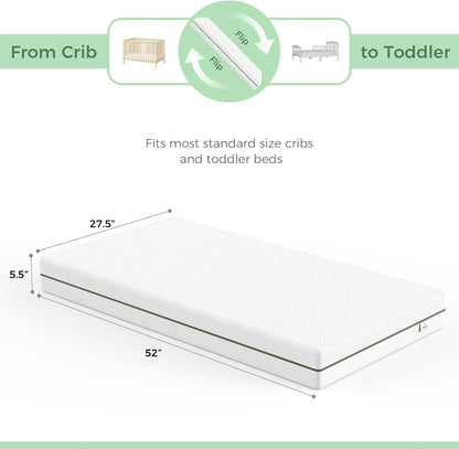 Crib Mattress, Dual-Sided Comfort Baby and Toddler Mattress with Gel Memory Foam and Removable
