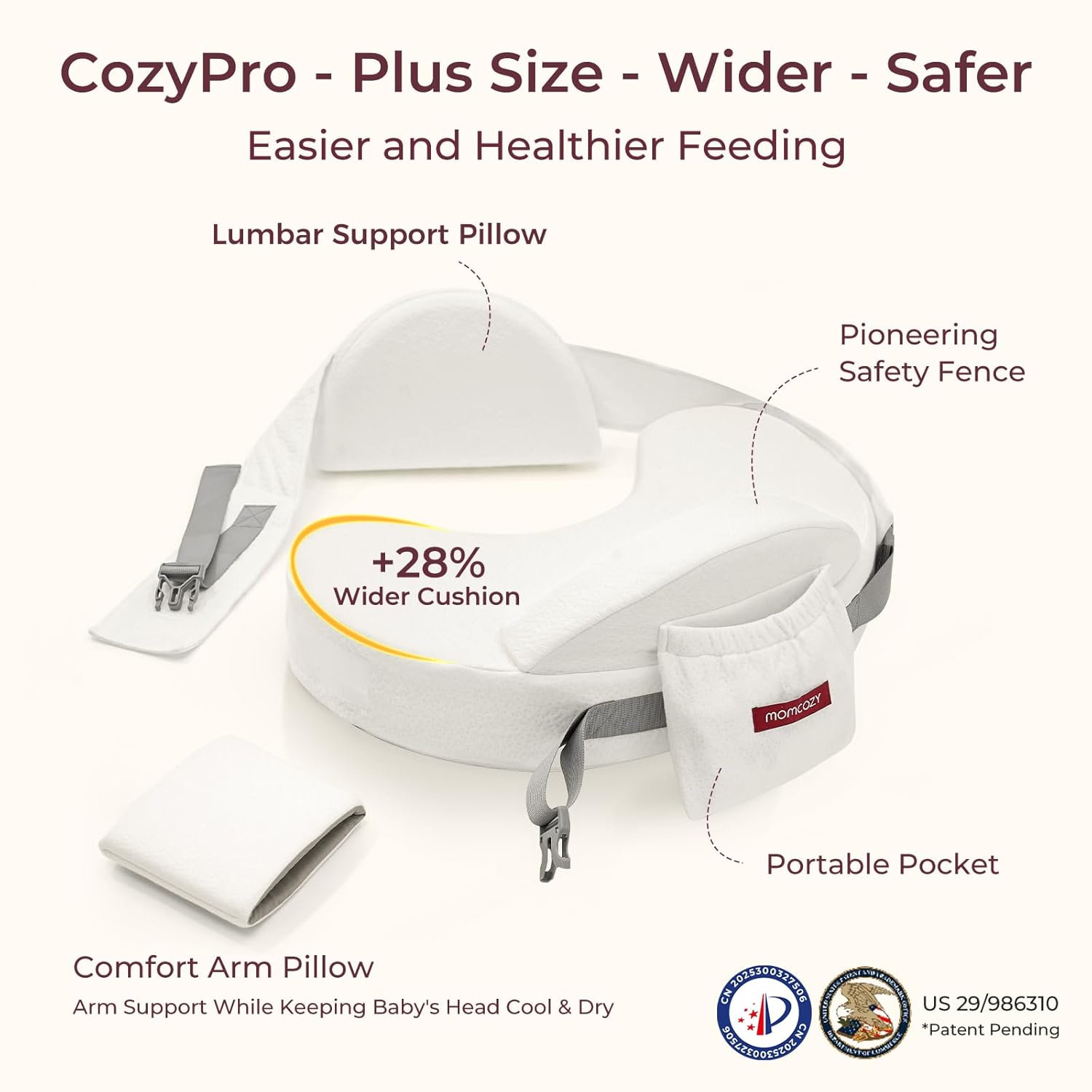 Momcozy CozyPro Nursing Pillow for Breastfeeding - All Around Ergonomic Comfort & Support