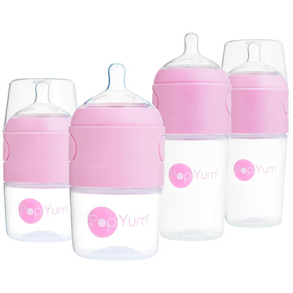 PopYum Pink Formula Making Baby Bottle Starter Set, 4-Pack, 2X 5oz Bottles with #1 Slow Flow