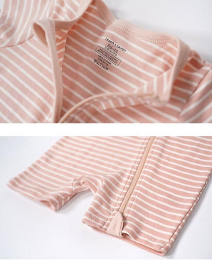 Teach Leanbh Unisex Baby 2 Pack Pajamas Cotton Short Sleeve 2 Way Zipper Stripe Soild Romper Jumpsuit Sleep and Play