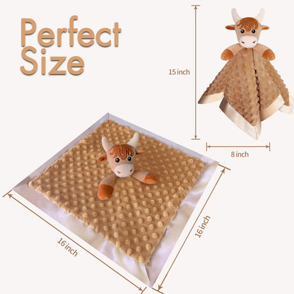 Loveys for Babies, Soft Baby Security Blanket Lovies for Babies, Stuffed Animals Blankie for Newborn Infant with Baby Snuggle Toy, Baby Boys Gifts Highland Cow Security Blanket 16 Inch