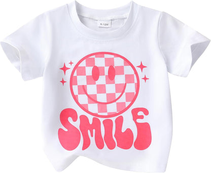 Happy Town Toddler Clothes Baby Boy Girl Smiley Face Shirt Short Sleeve T-Shirt Tee Summer Tops Outfits