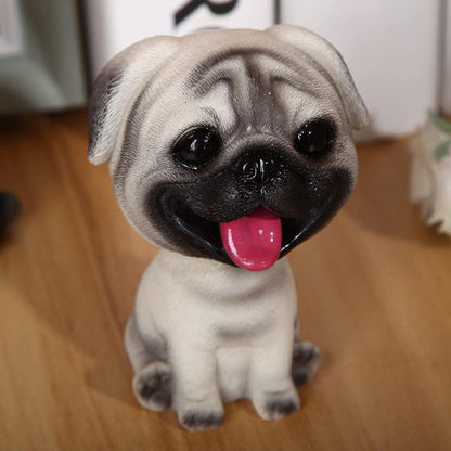 Resin Bobbing Head Dog Figurines Mini Bobblehead Puppy for Home Office Desk Car Dashboards Decor Ornaments (Pug)