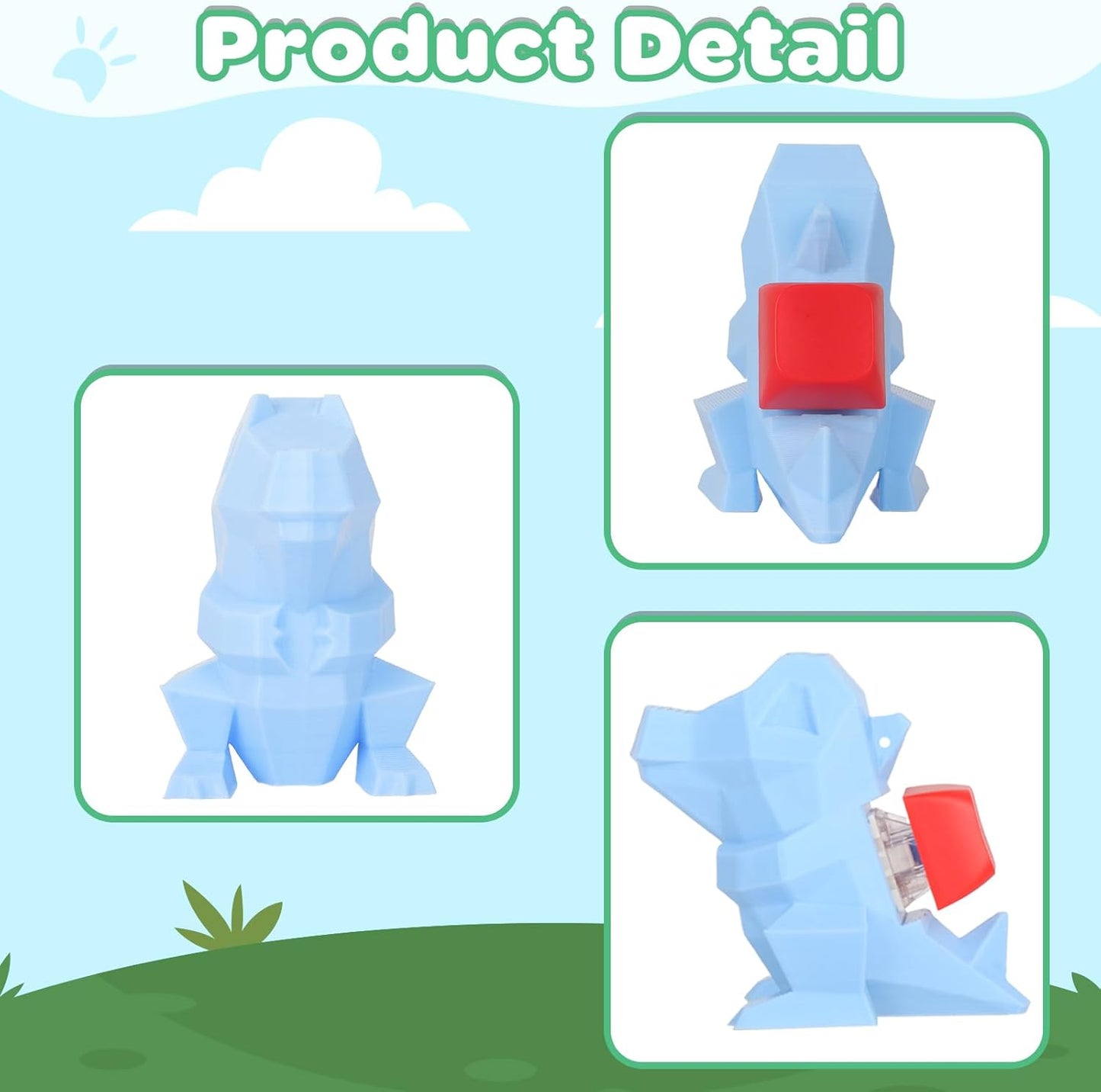 3D Printed Dinosaur Keyboard Fidget Toy for Adults Clicker Keychain Sensory Toys for Anxiety Stress Relief (Blue Dinosaur)