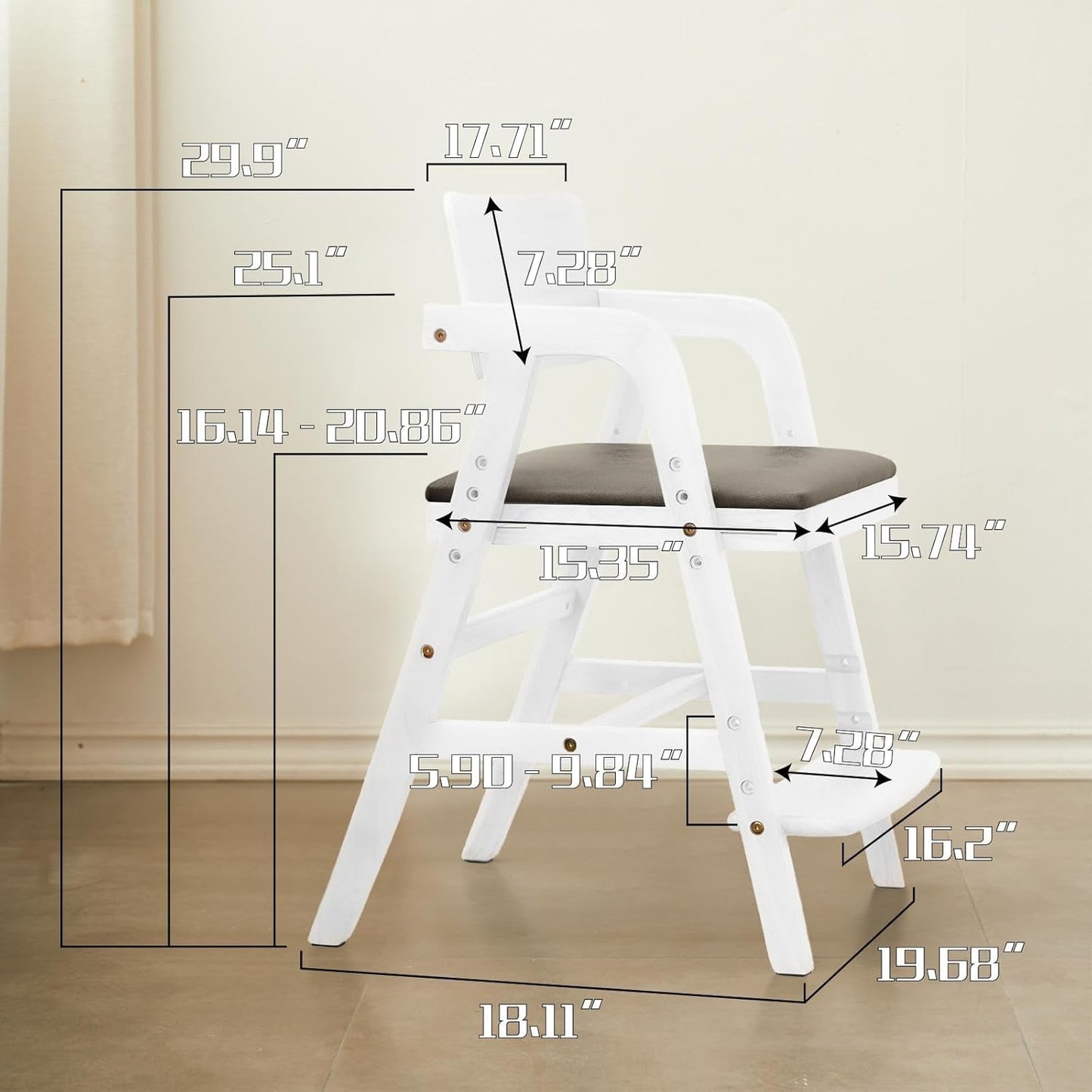 Solid Wood high Chairs for Toddlers,High Chair Grows with Kid for Dining, Study Chair for Children