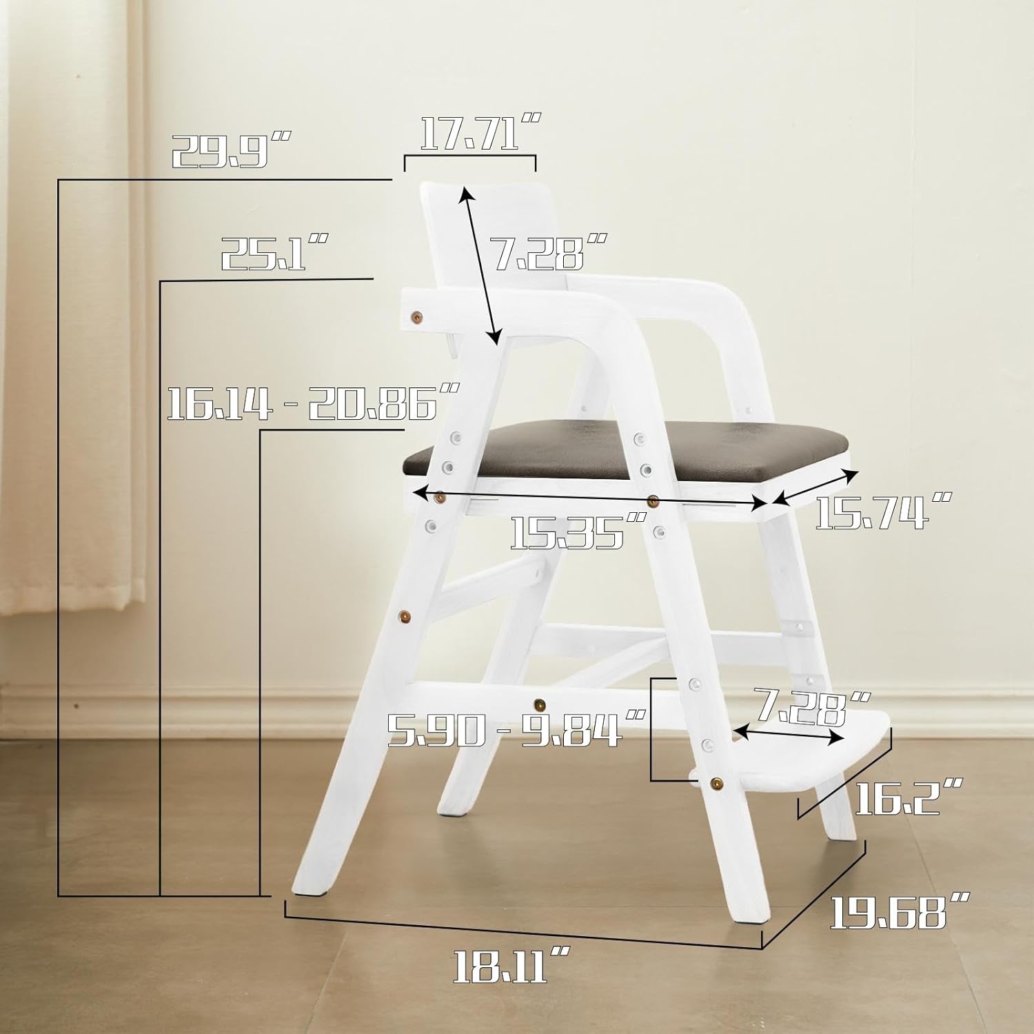 Solid Wood high Chairs for Toddlers,High Chair Grows with Kid for Dining, Study Chair for Children