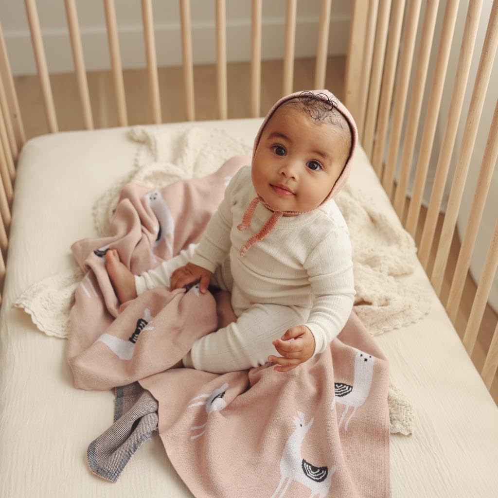 Knit Swaddling Baby Blanket - 100% Fine Loomed Cotton Cozy Receiving Cuddle Stroller Crib Swaddling