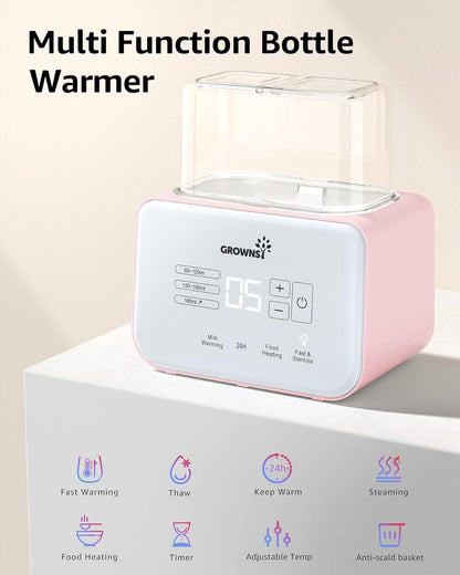 Baby Bottle Warmer, Gronwsy 8-in-1 Fast Milk Warmer with Timer Breastmilk or Formula, Fits 2