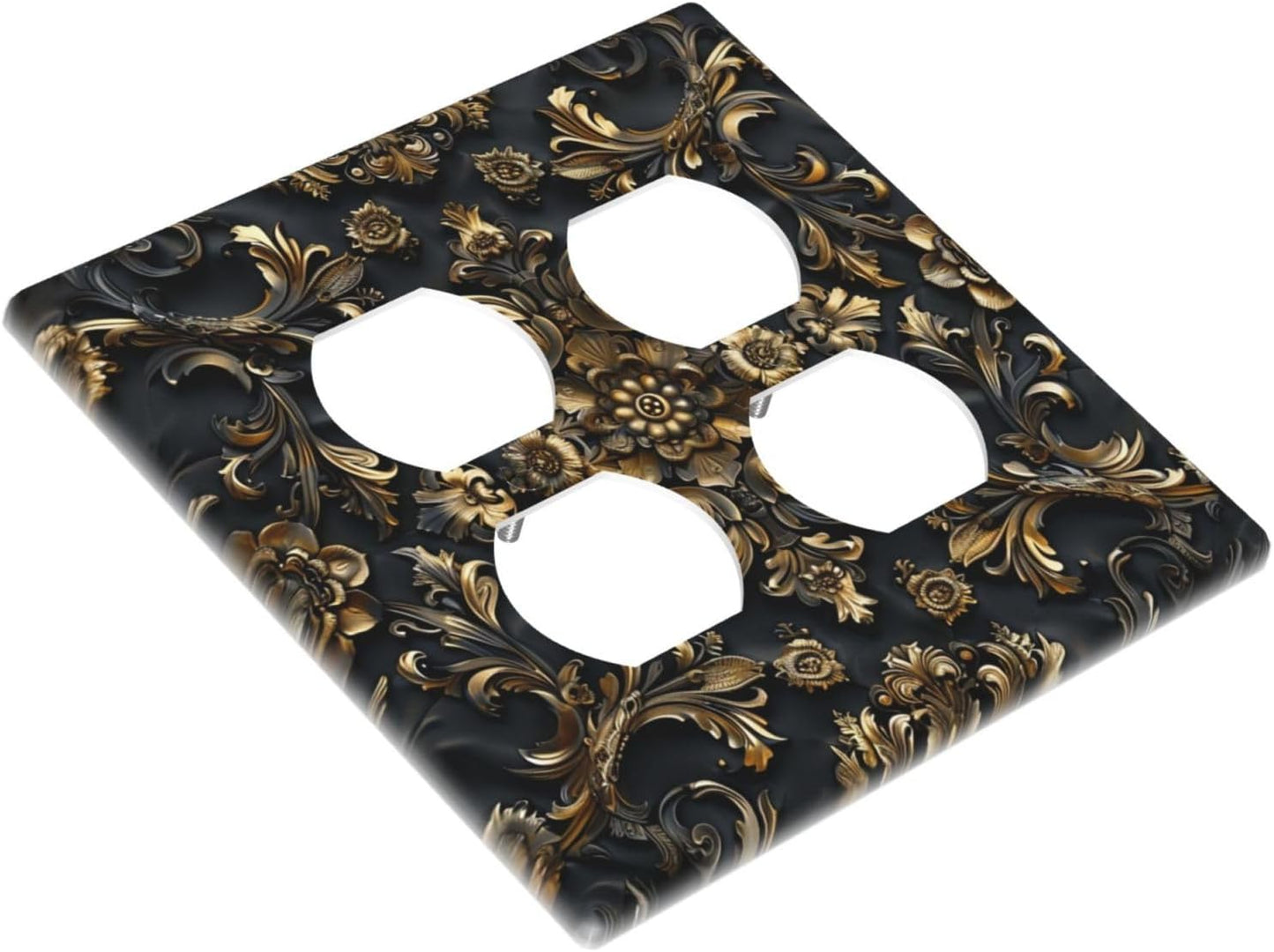 Decorative Outlet Covers Rococo Vintage Black Golden Leaf Morris Vine 2 Gang Wall Plate Cover Double Duplex Receptacle Two Switch Light Switch Cover Plate Jumbo Dual Faceplate