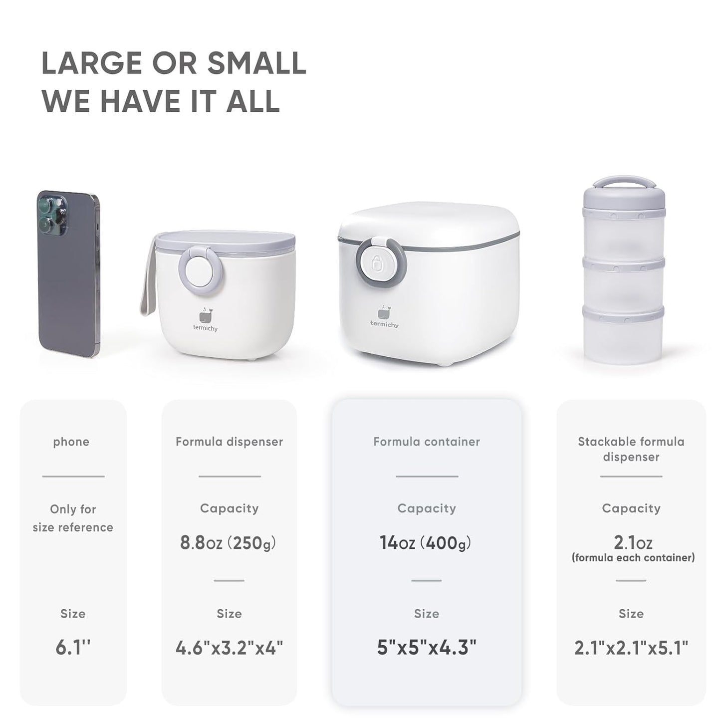 Termichy Milk-Powder Formula Dispenser Container: 14OZ Baby Formula Storage Container for Travel