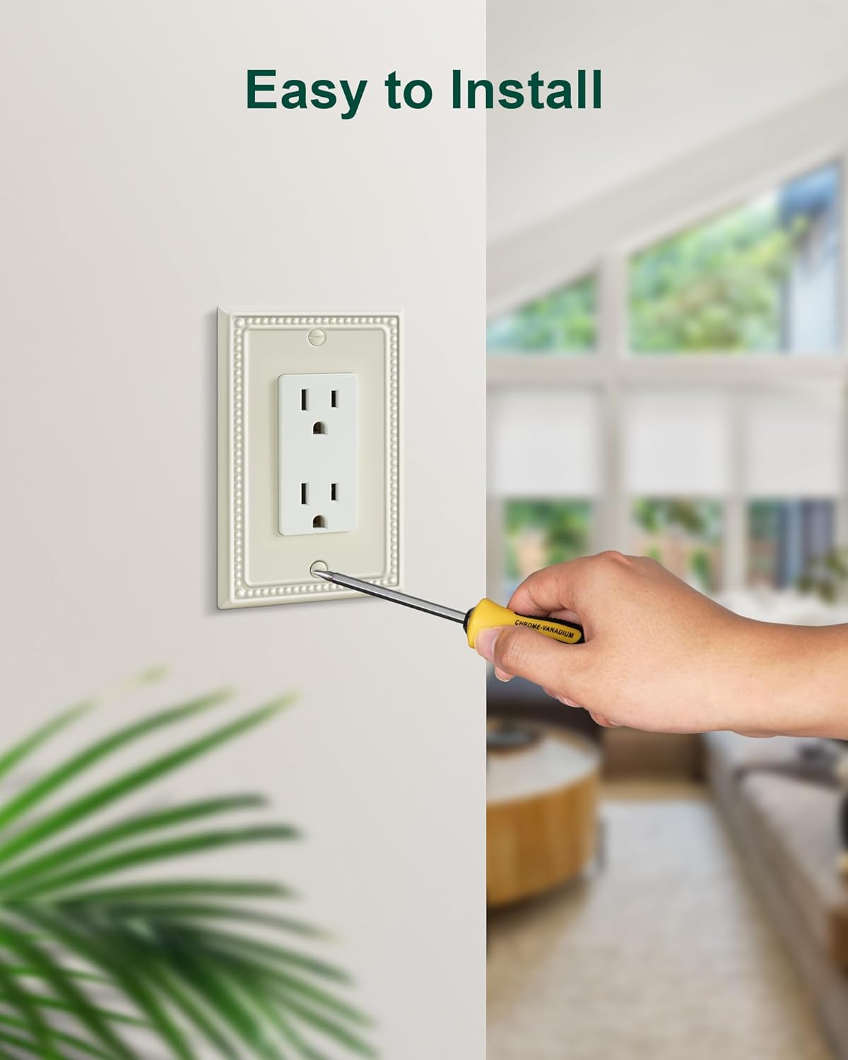 2-Pack Decorator Outlet Cover Plate, Decorative Switch Plates and Outlet Covers, Light Almond Metal Wall Plates for Electrical Outlets, Receptacle, GFCI Outlet, Dimmer Switch