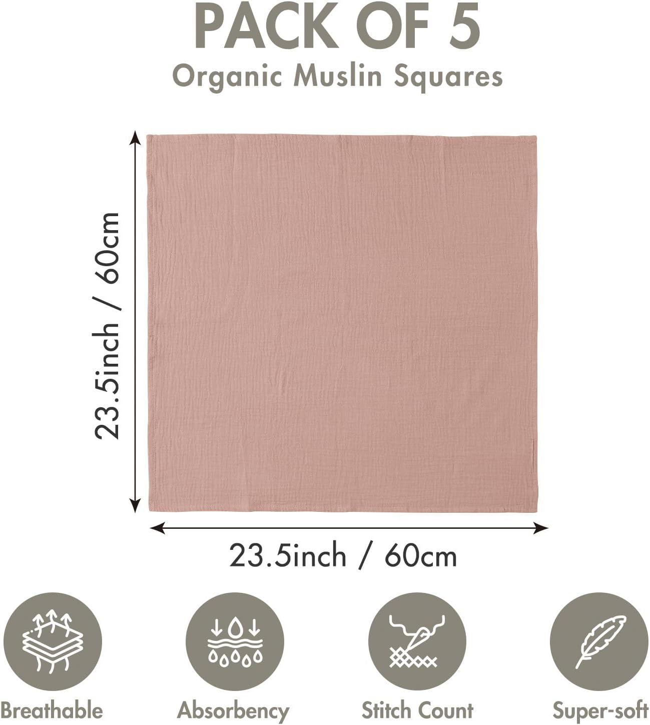 Muslin Receiving Blankets, Neutral Blanket Swaddling for Newborn Boys and Girls, 5 Pack Breathable