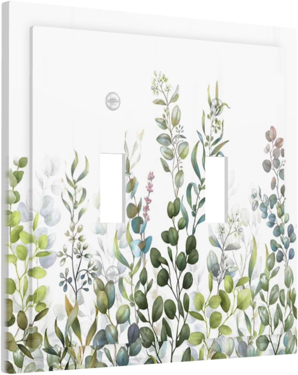 Green Eucalyptus Leaf Plant Herbs Springnature Decorative Switch Plates 2 Gang Double Toggle Outlet Light Switch Cover Wall Plate Electrical Faceplate for Bed Room Living Room Decor