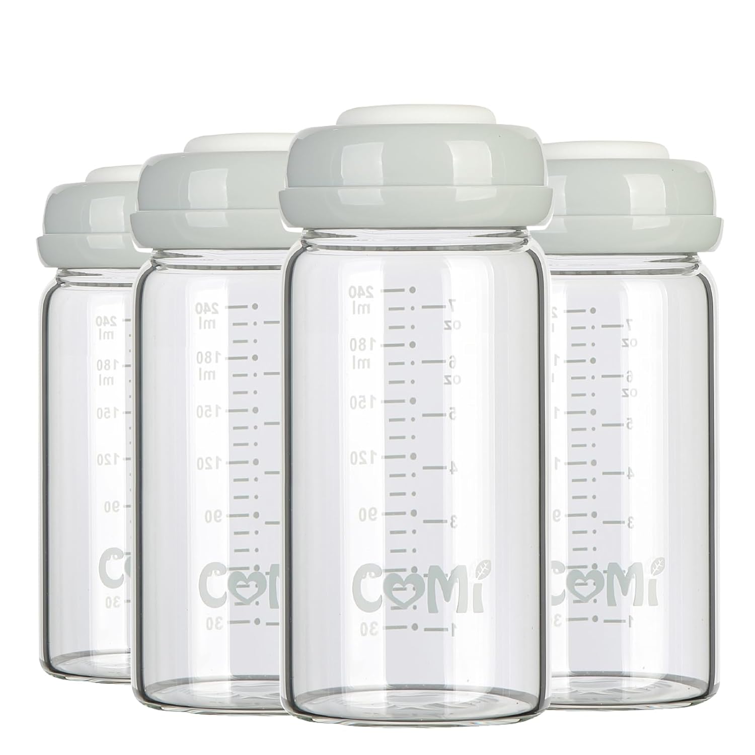 COMI Wide Neck Glass Breastmilk Collection n Storage Bottle, 8oz with Screw Ring Sealing Disk;