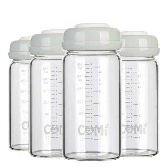 COMI Wide Neck Glass Breastmilk Collection n Storage Bottle, 8oz with Screw Ring Sealing Disk;