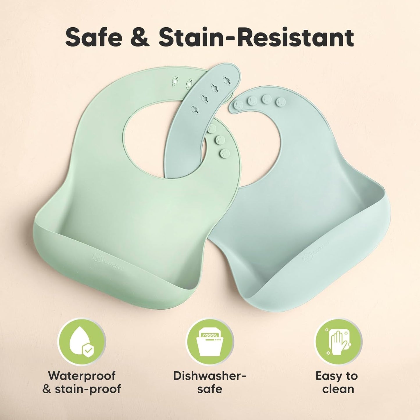 KeaBabies 2-Pack Silicone Baby Bibs for Eating - Sturdy Food-Grade Silicone Bibs for Babies Girl