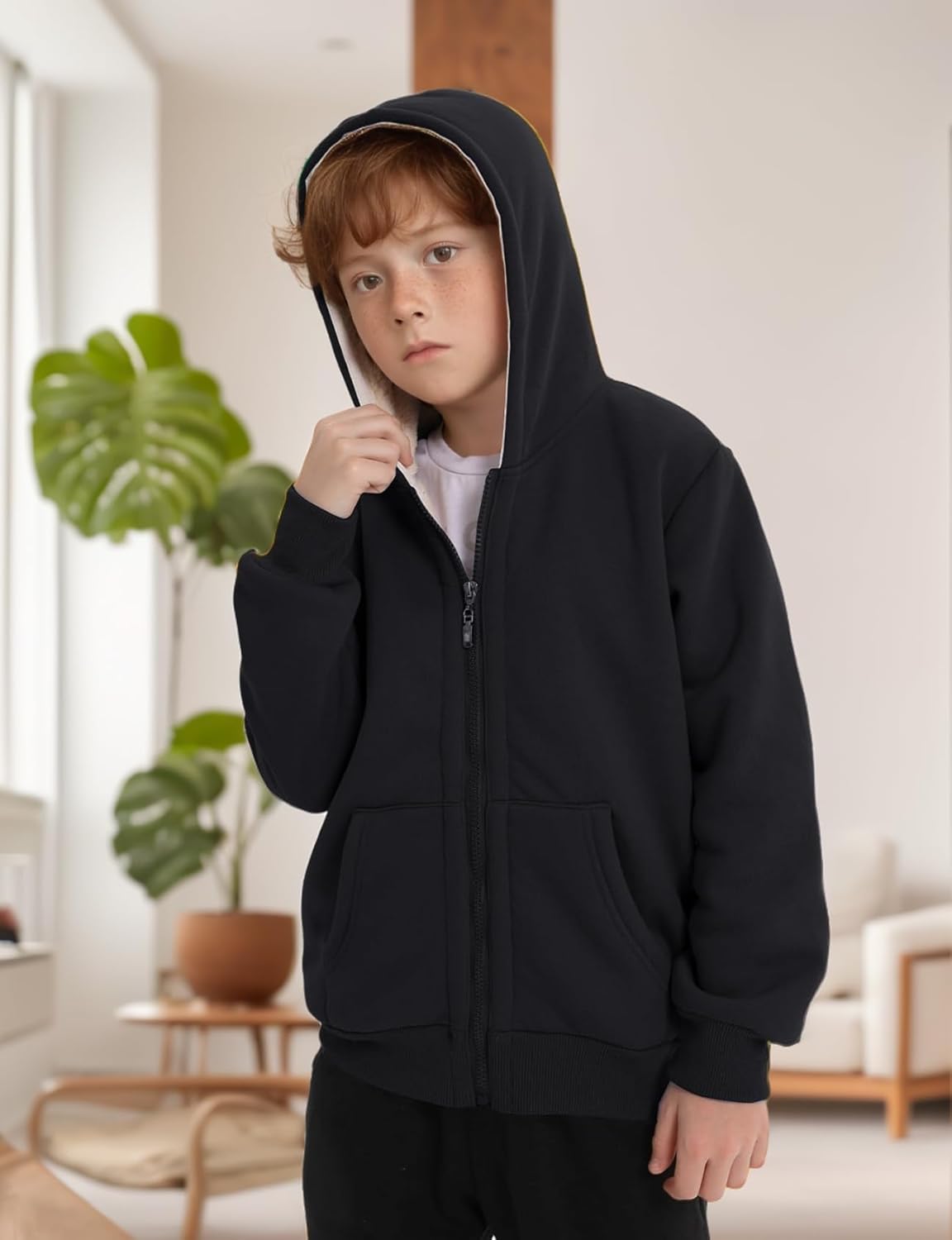 Gihuo Unisex Boy's Girls Winter Warm Sherpa Lined Zip Up Sweatshirt Fleece Jacket Kid's Hoodie Outerwear