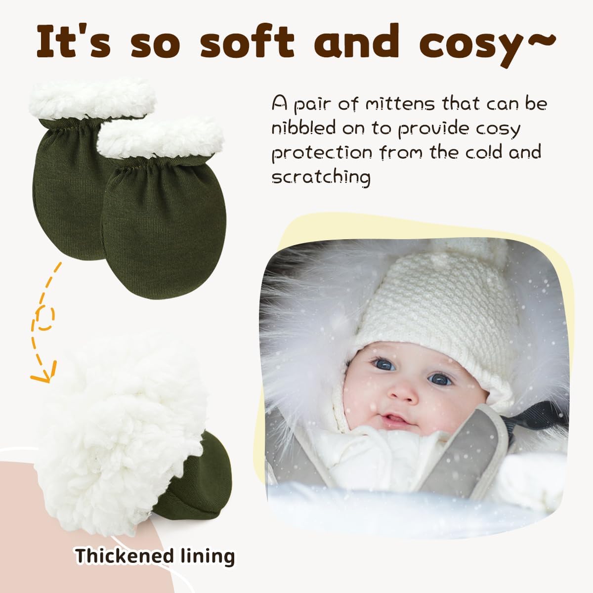 Cute Baby Mittens Newborn, No Scratch Baby Boy Mittens, Baby Girl Hat Gloves for Toddlers, Infant, Newborn