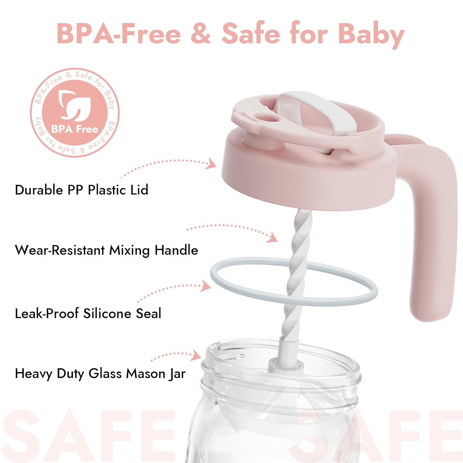 Papablic Glass Breastmilk Pitcher, Formula Mixing Pitcher with Mixing Handle Lid, Wide Mouth Mason