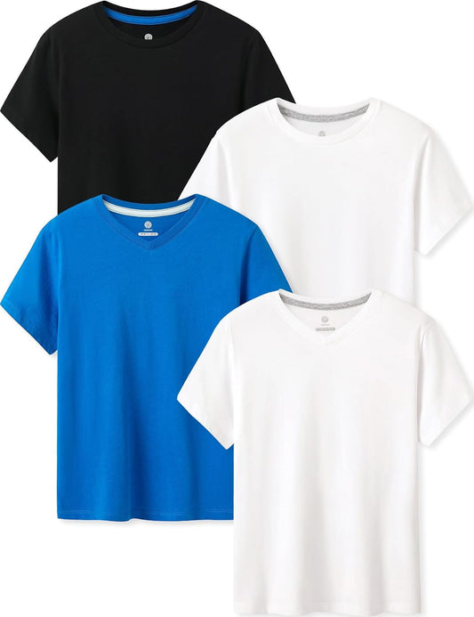 LAPASA Kids T-Shirts Short Sleeve (4 Pack) 100% Cotton Plain Top Tees Boy & Girl Unisex Toddler Children Tie Dye Summer K01