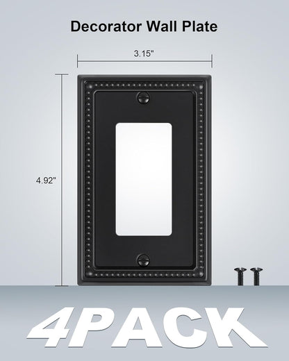4-Pack Decorator Outlet Cover Plate, Pearls Decorative Switch Plates and Outlet Covers, Black Metal Wall Plates for Electrical Outlets, Receptacle, GFCI Outlet, Dimmer Switch