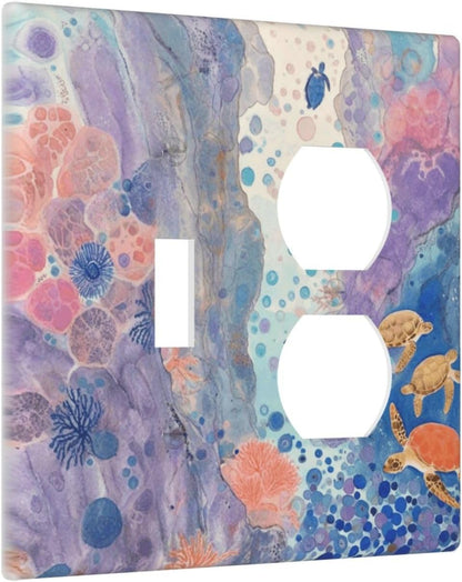 Turtle Coral Fish Watercolor Colorful Underwater World Wallplates 1 Toggle 1 Duplex Switch Plate Electrical GFCI Faceplate Decorative Light Switch Covers for Kids Room Home Decor