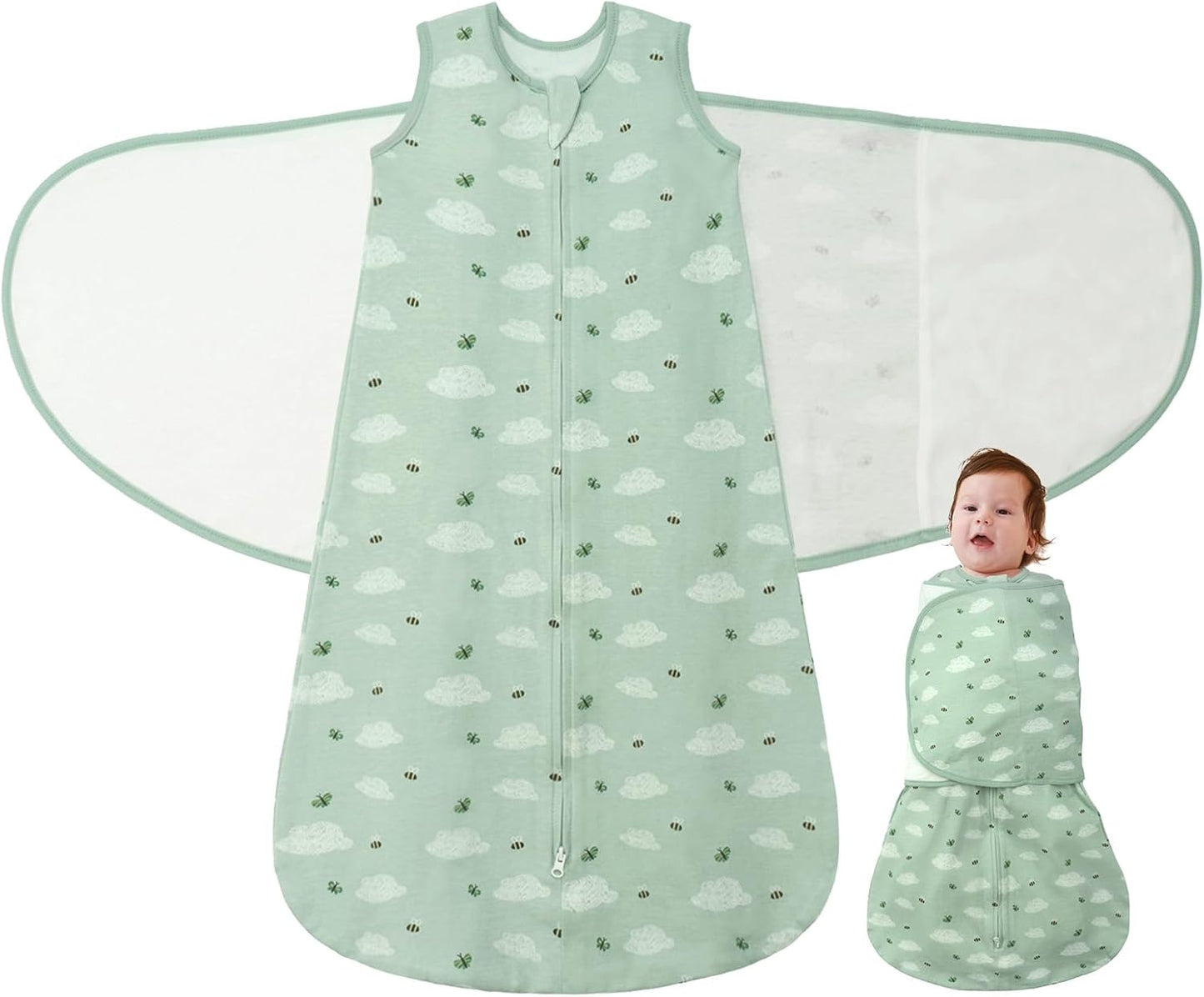 Newborn Baby Swaddle Sleep Sack 100% Cotton 1.0 Tog Wearable Blanket for 0-3, 3-6, 6-12 Months