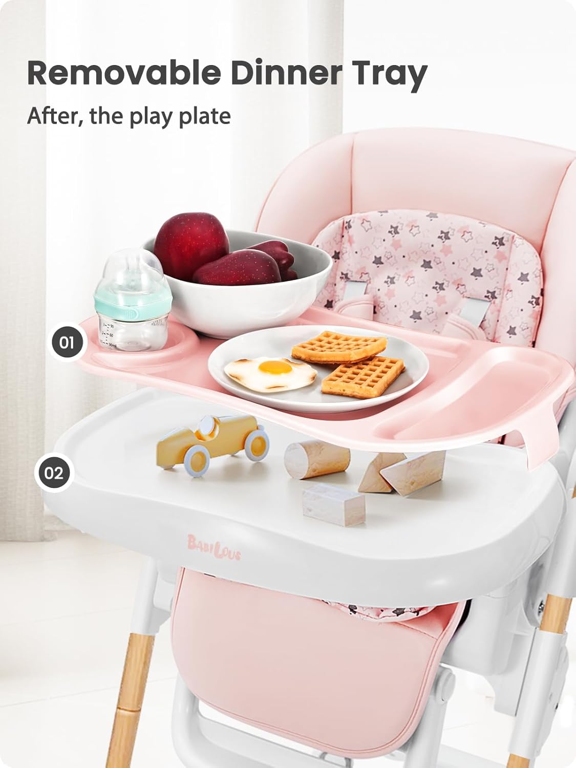Foldable High Chair with Soft Cushion, High Chairs for Babies and Toddlers, Height Adjustable