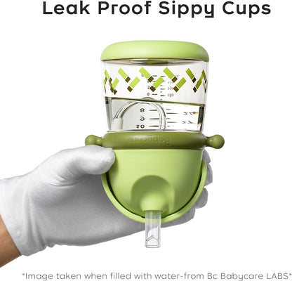 bc babycare Straw Sippy Cups for Toddler, No Spill Sippy Cups for Baby 1+ Year Old, Transition Weighted Sippy Cup with Straw and Strap, 10oz/300ml, Green