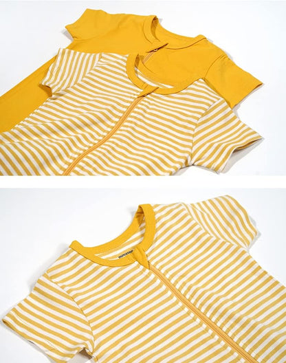 Teach Leanbh Baby Boys Girls 2-Pack Romper Jumpsuits Cotton 2 Way Zipper Short Sleeve Footless Sleep and Play 3-24 Months