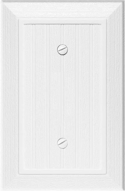Modern Decorative Wall Plate Switch Plate Outlet Cover, Vintage Retro Wood Grain Design(Single Blank-10 Pack, White)