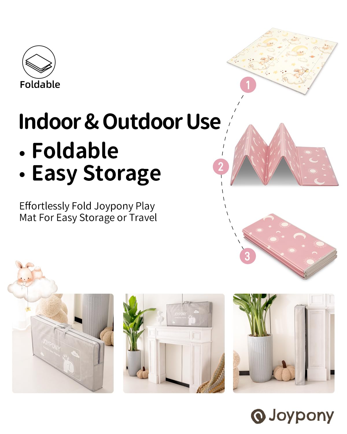 Baby Play Mat, 47 x 47 Inch Foldable Play Mats for Babies and Toddlers, Waterproof & Anti-Slip Portable Baby Floor Mat for Baby Playpen, Baby Mat for Floor with Travel Bag