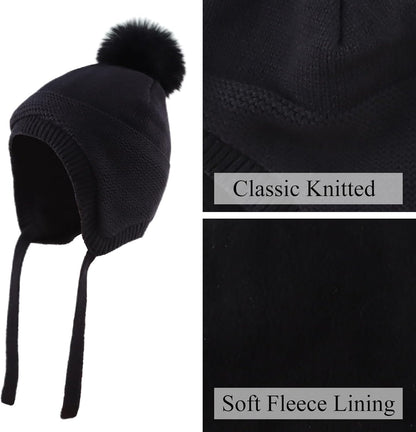 Basic Winter Baby Beanie Gloves Boys Girls Knitted Hat Pompom Kids Earflap Hats Warm Infant Toddler Beanie Mittens Set
