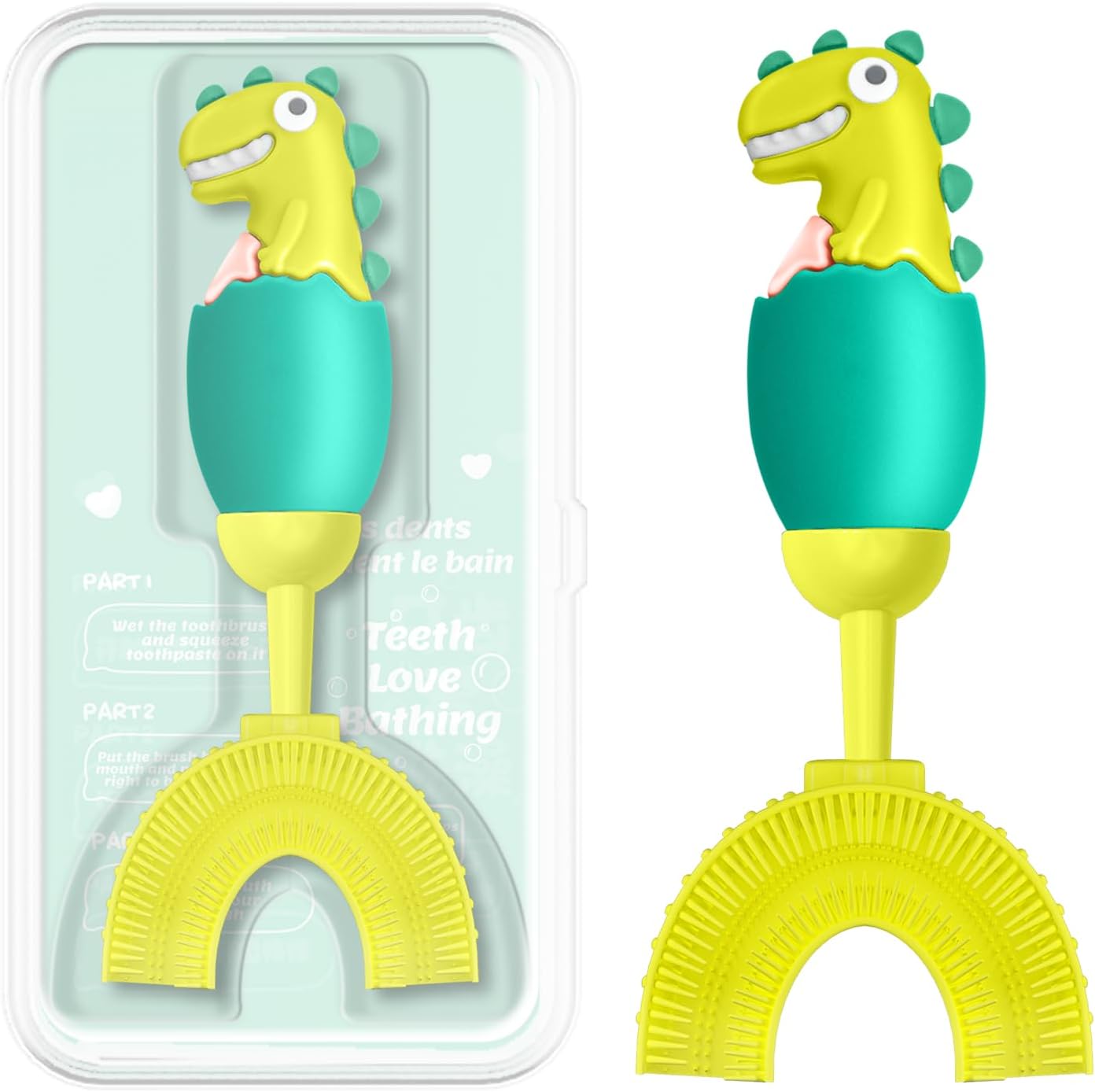 U-Shaped Toothbrush for Kids Ages 2-7， Soft Food-Grade Silicone for Sensitive Gums， 360° Teeth