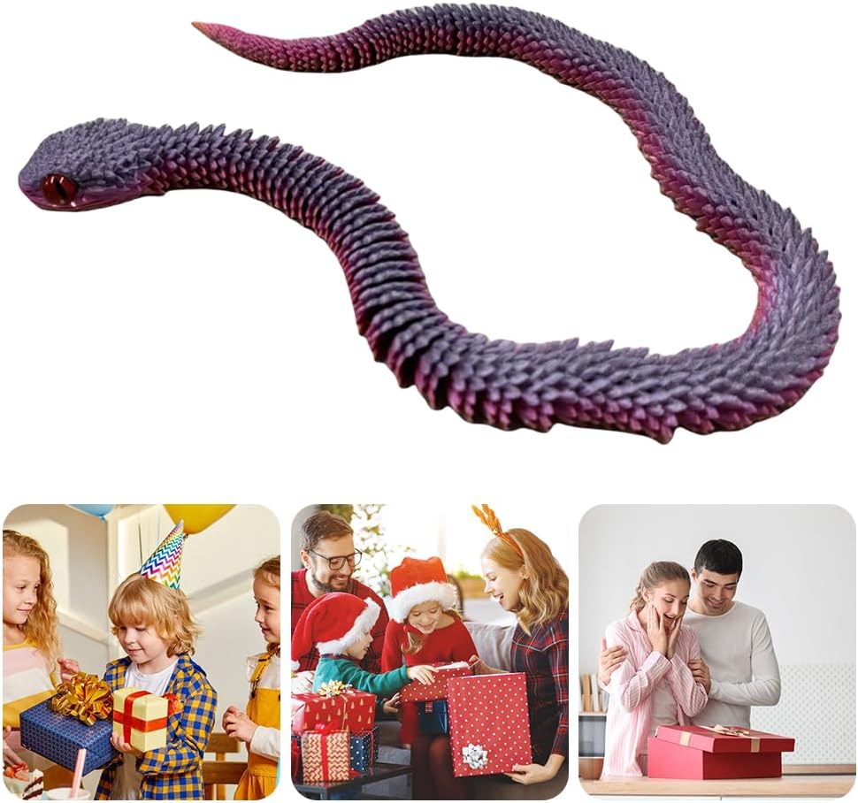 3D Printed Animals-Snake Viper, 24 in Surprise Mystery Snake Fidget Toy Creative Toy 3D Printed Articulated Snake Collectibles Home Office Executive Desk Decor (Random Rainbow)
