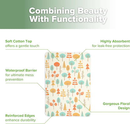 haakaa Waterproof Changing Pad Liners, 100% Cotton, Soft & Breathable (1pc, 19.5" x 27.5" Autumn Glade)