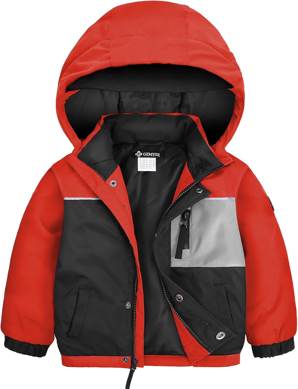 GEMYSE Toddler Boys Winter Coat Waterproof Ski Snow Jacket with Hood Thicken Warm Baby Jacket Outerwear