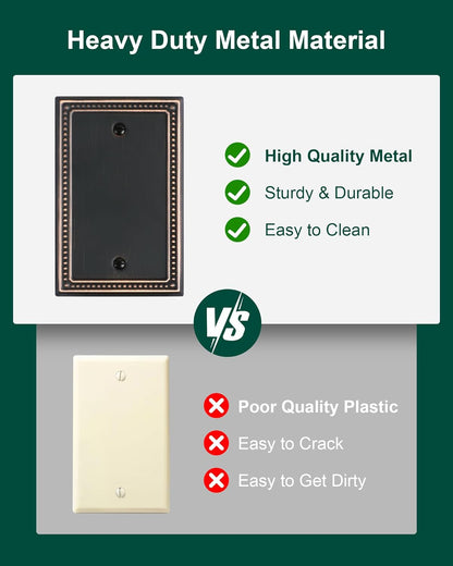 2-Pack Blank Outlet Cover Wall Plate, Metal Switch Plates Outlet Covers, Aged Bronze Pearls Beaded Decorative Wall Plates