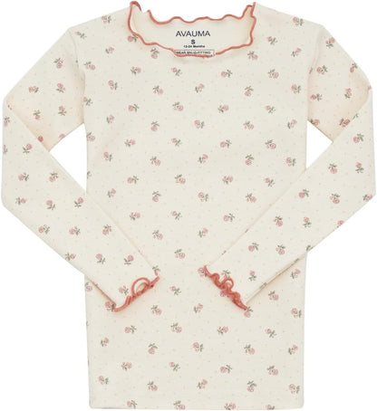 AVAUMA Baby Boy Girl Pajama Set 6M-7T Kids Cute Toddler Snug fit Flower Pattern Design Pjs Cotton Sleepwear Ruffled Shirring
