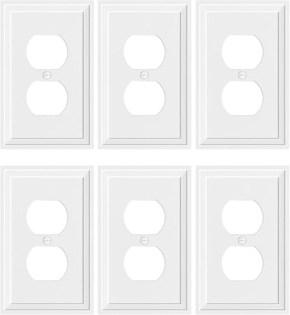 6-Pack Duplex Outlet Cover, Natural Bamboo Fiber Switch Plates and Outlet Covers, White Decorative Wall Plates for Electrical Outlets, 1 Gang Receptacle Cover, Corrosion Resistant