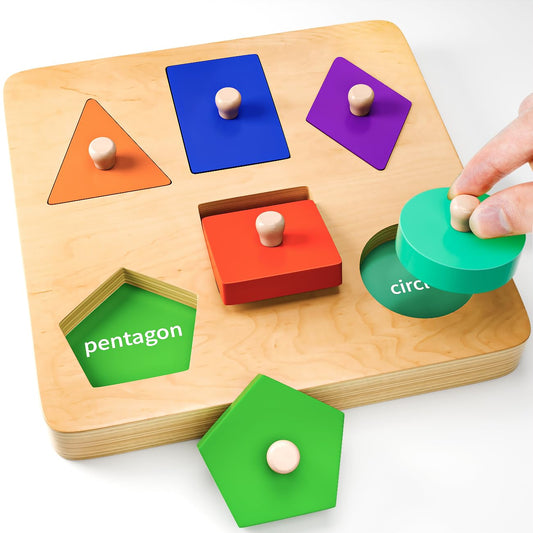 Wooden Shape Peg Puzzles for Toddlers 1 2 Year Old Boys Girls Gifts: Montessori Toys for 1 2 Year