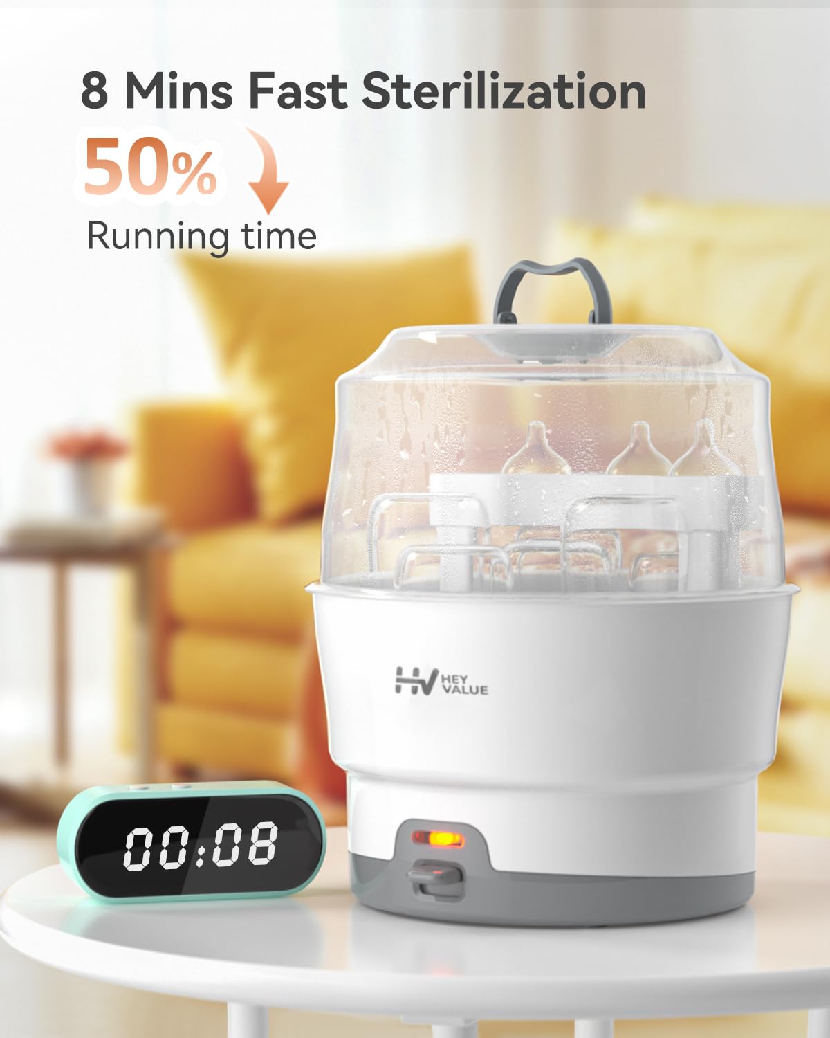 HEYVALUE Bottle Sterilizer, Baby Bottle Sterilizer, Easy One Button Control Electric Bottle