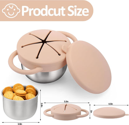 BUSOHA 2 Pack Stainless Steel Toddler Snack Cups - 9 OZ Spill-Proof Baby Snack Containers with