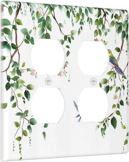 Outlet Covers Green Leaves Bird Eucalyptus Sage Plant 2 Gang Double Duplex Decorative Light Switch Covers Electrical Wallplates Socket Faceplate For Bed Room Living Room Decor